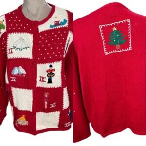 VTG Studio Fa La La W Sz L Ramie Red 12 Days of Christmas Sweater
